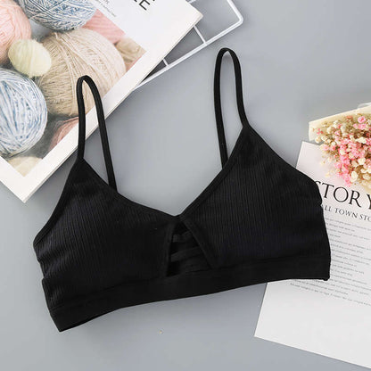 Women Cotton Bra Underwear Seamless Tube Top Brassiere Front Hollow Out Lingerie Wire Free Intimates